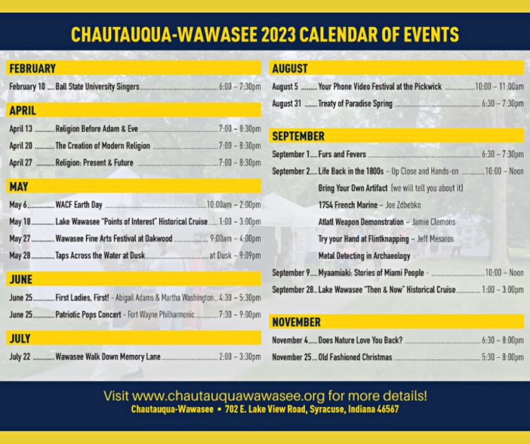 2023 CHQW Program Schedule Chautauqua Wawasee